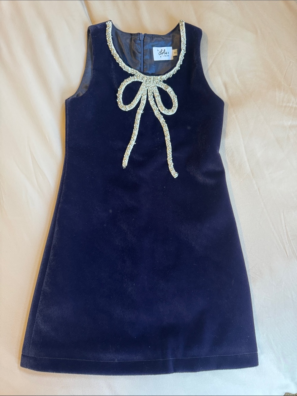 Lola + The Boys - Navy Velvet Bow Princess Dress